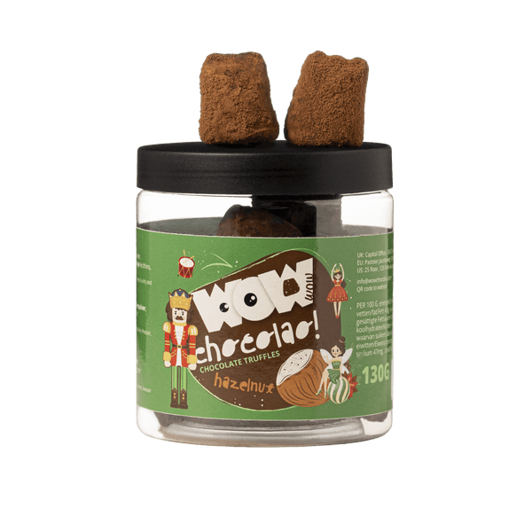 Frasco de Presente com Trufas de Avelã de Natal 130g | Chocolate Festivo de Frutos Secos