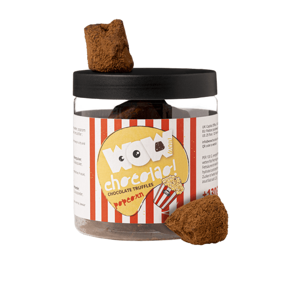 Frasco de Presente com Trufas de Chocolate e Pipoca 130g | Chocolate Gourmet Crocante