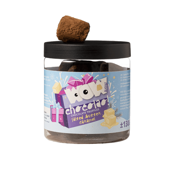 Frasco de Presente com Trufas de Natal de Caramelo com Manteiga Salgada 130g | Chocolate Festivo de Caramelo
