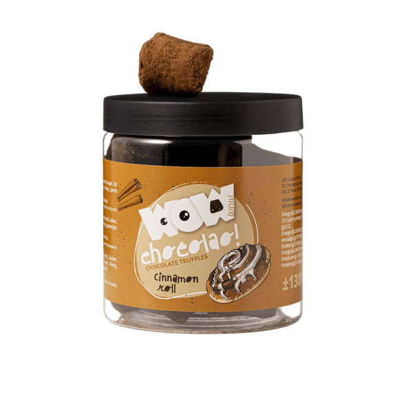 Frasco de Presente com Trufas de Chocolate Sabor Rolo de Canela 130g | Chocolate Estilo Padaria