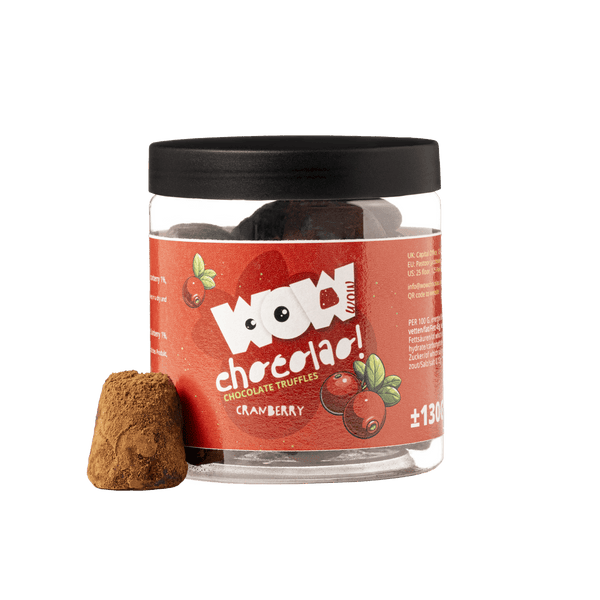 Frasco de Presente com Trufas de Chocolate e Arando 130g | Chocolate de Luxo Frutado
