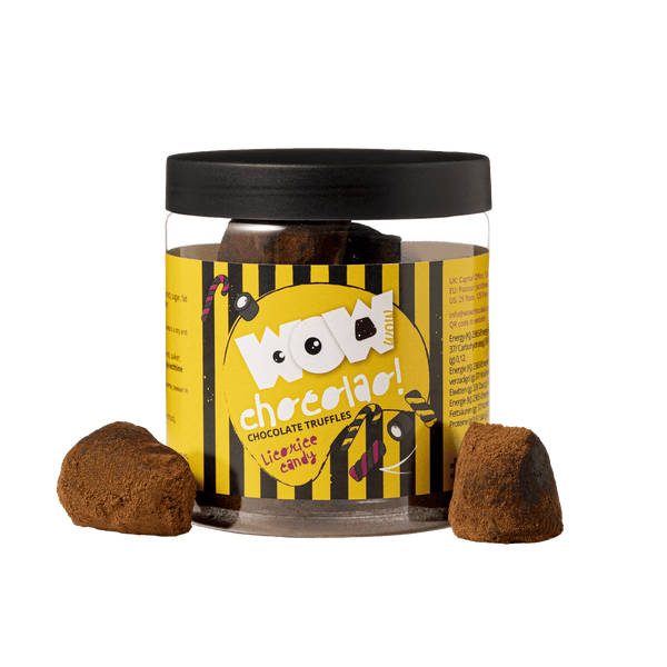 Frasco de Presente com Trufas de Chocolate e Alcaçuz 130g | Chocolate Gourmet de Alcaçuz