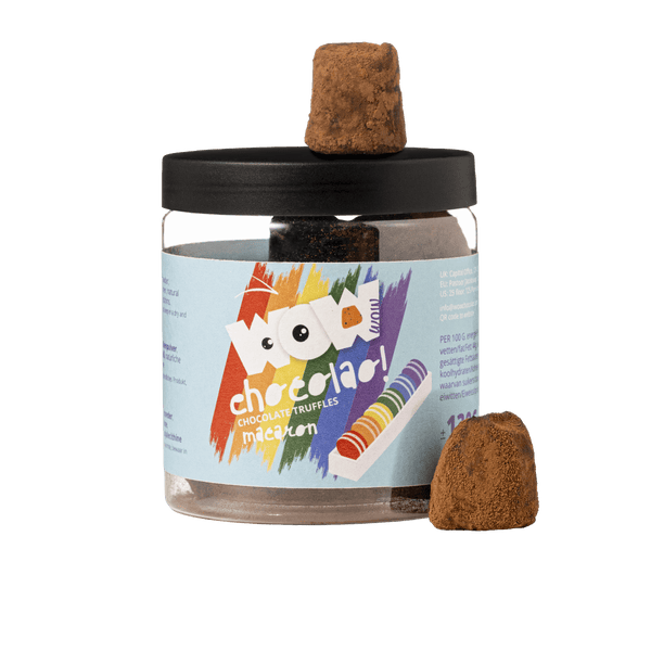Frasco de Presente com Trufas de Chocolate Macaron Pride 130g | Chocolate de Luxo Colorido