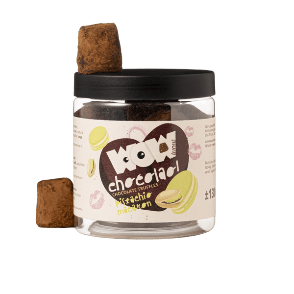 Trufas de Chocolate Macaron de Pistácio - Frasco de oferta 130 g para o Dia dos Namorados