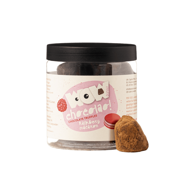 Frasco de Presente com Trufas de Chocolate de Macaron de Framboesa 130g | Chocolate de Luxo Frutado