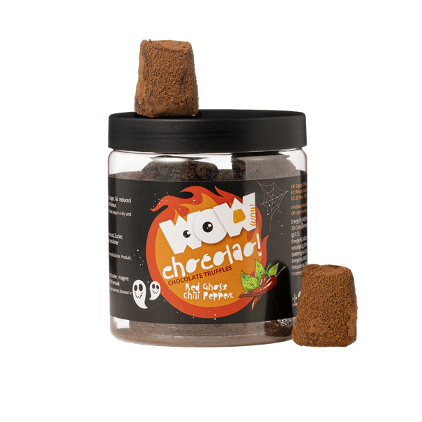 Frasco de Presente com Trufas de Pimenta Red Ghost Chili 130g | Chocolate Picante de Halloween