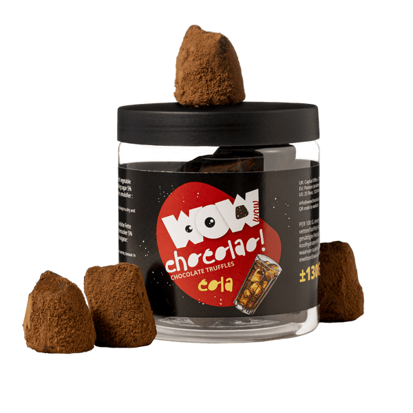 Frasco de Presente com Trufas de Chocolate Cola Efervescente 130g | Chocolate Cola Borbulhante