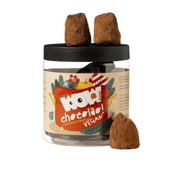 Frasco de Presente com Trufas de Natal Vegan 130g | Chocolate Festivo Sem Lacticínios